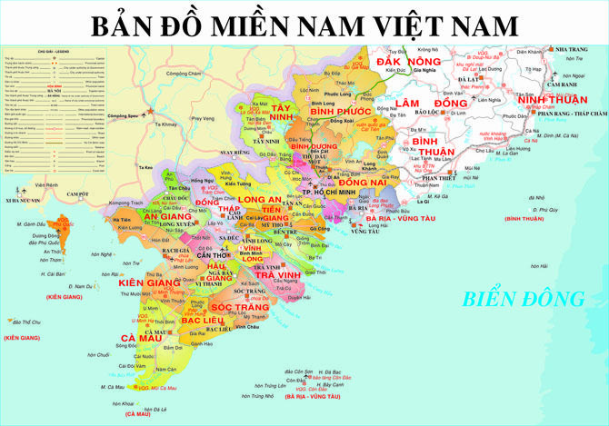 Bản đồ các tỉnh Miền Nam