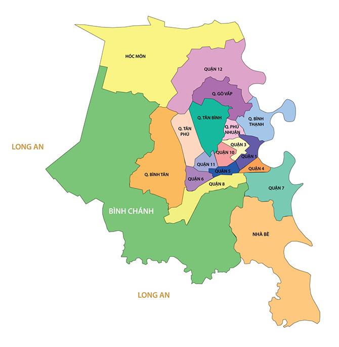 Vị trí các quận, huyện trực thuộc TP Hồ Chí Minh