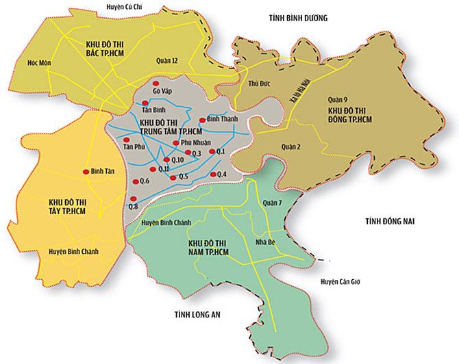 Bản đồ 5 khu đô thị trung tâm thành phố Hồ Chí Minh ( TPHCM)