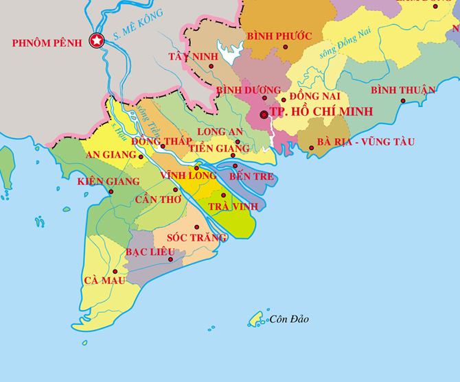 Bản đồ các tỉnh Miền Nam Việt Nam