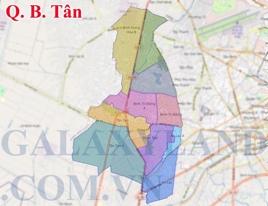 Bản đồ chi tiết các phường Quận Bình Tân trên Google Map