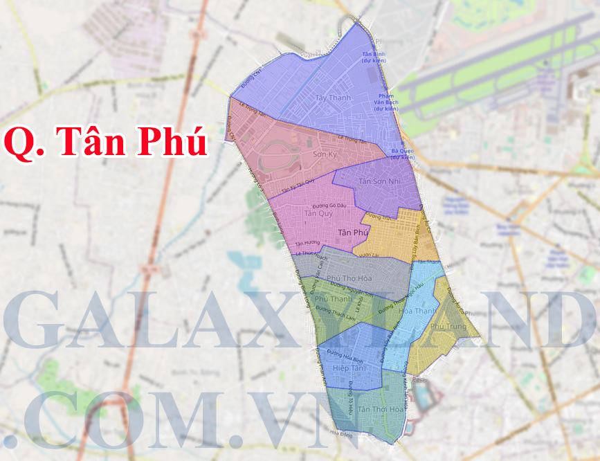 Bản đồ Map chi tiết các phường Quận Tân Phú - Sài Gòn - Tphcm