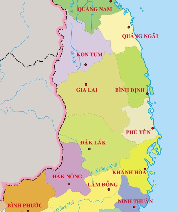 Bản đồ các tỉnh Tây Nguyên Việt Nam
