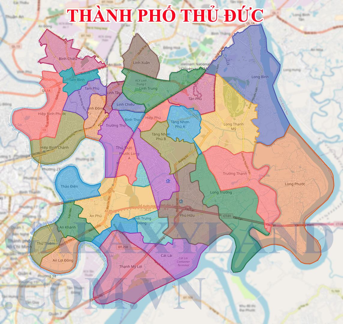 Bản đồ hành chính thành phố Thủ Đức - Thành Phố Hồ Chí Minh