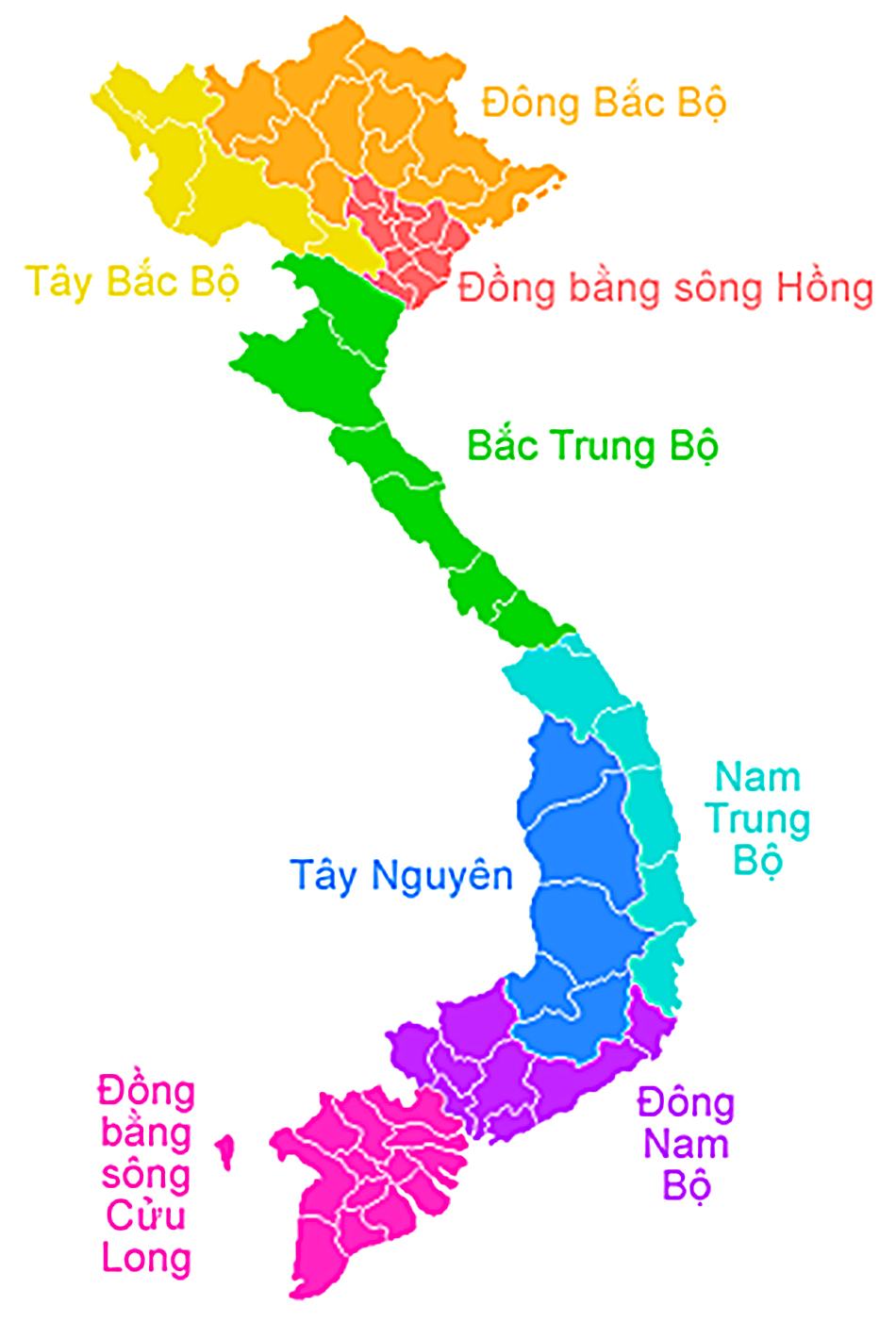 Bản đồ 8 vùng kinh tế trọng điểm của Việt Nam