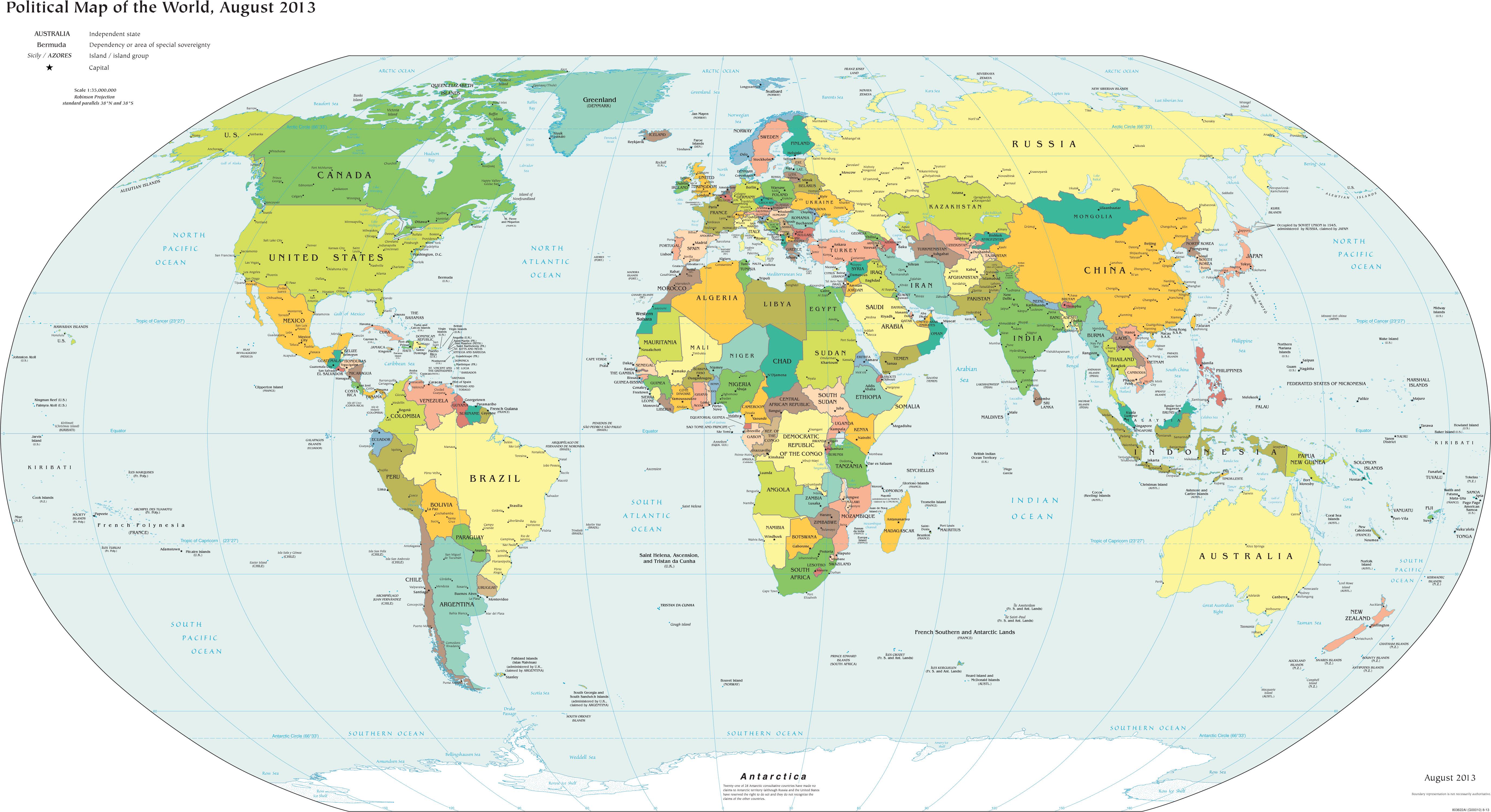 Bản đồ các nước trên Trái Đất khổ lớn phóng to