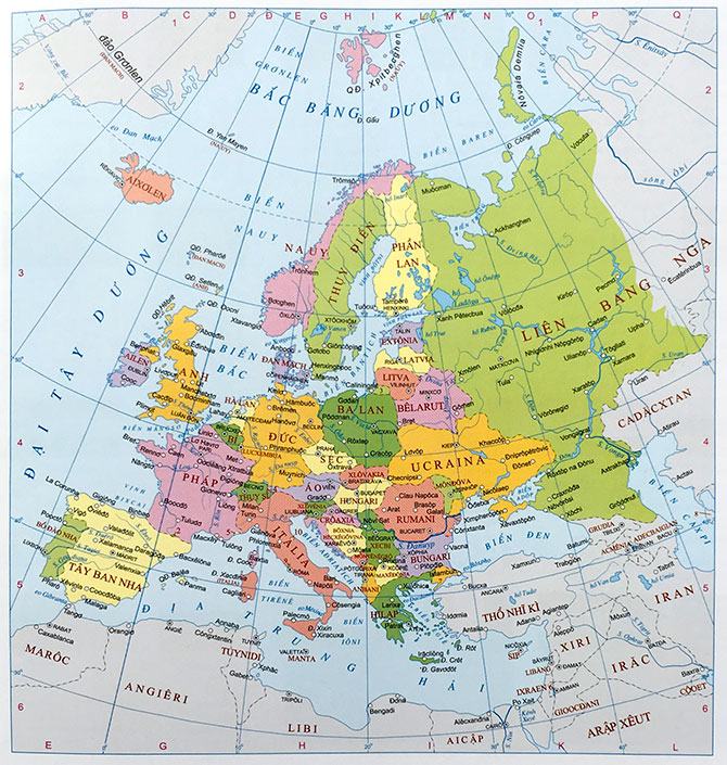 Bản đồ Châu Âu với 44 quốc gia