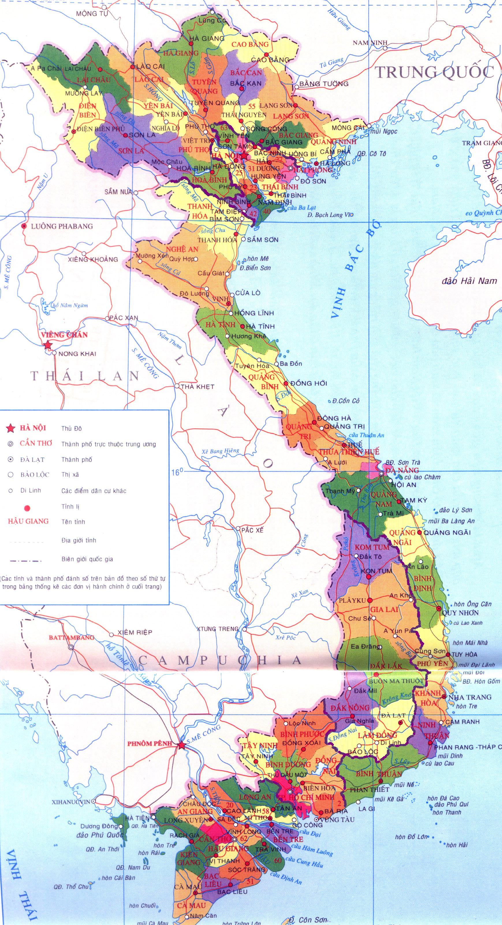 Bản đồ chi tiết 63 tỉnh thành nước Việt Nam