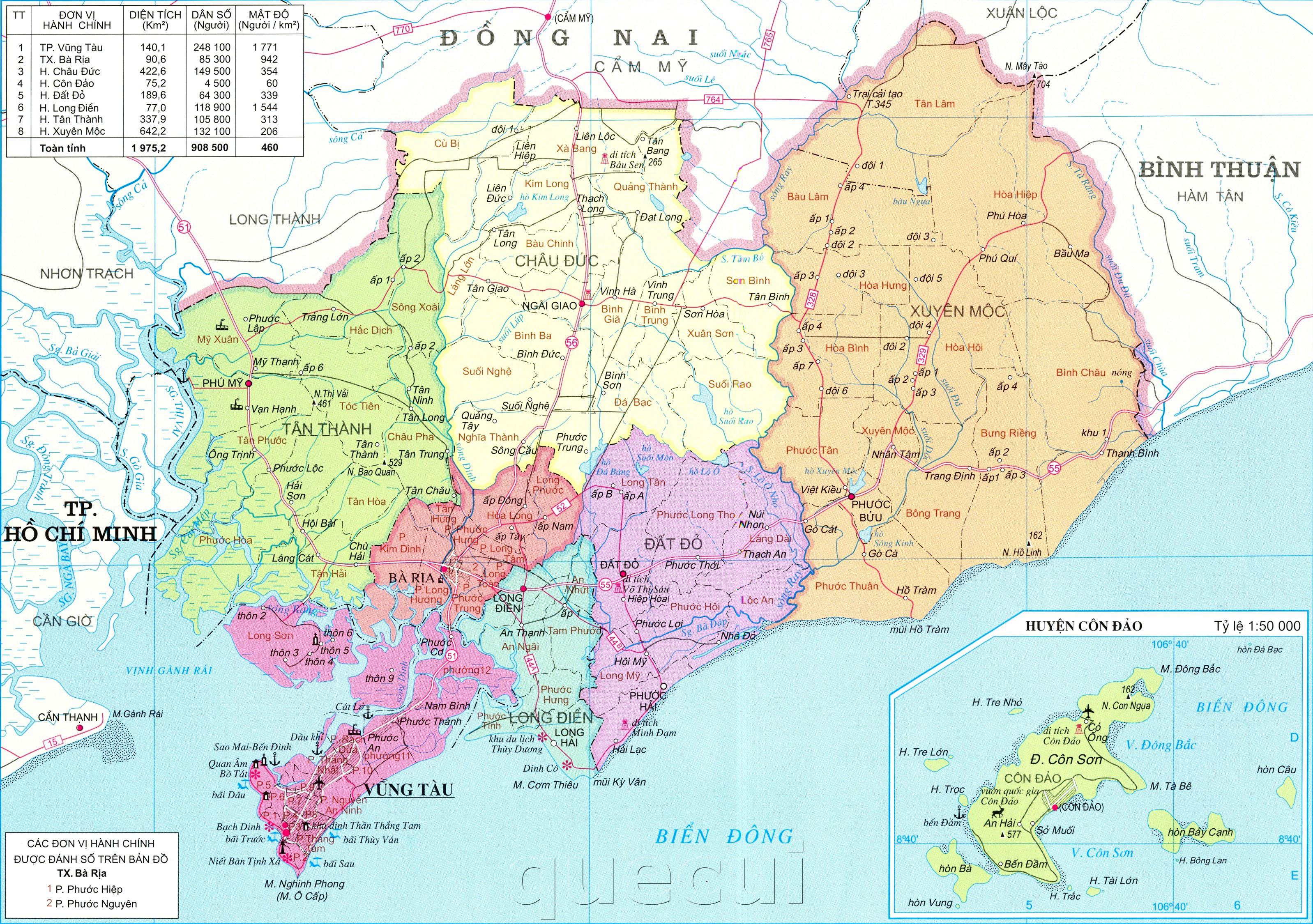 Bản đồ hành chính tỉnh Bà Rịa - Vũng Tàu
