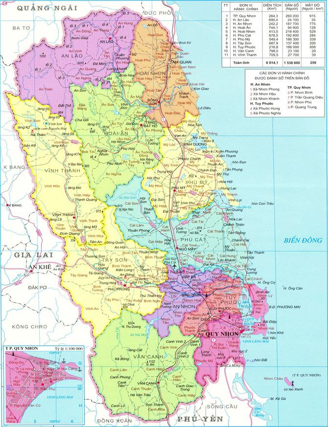 Bản đồ hành chính tỉnh Bình Định