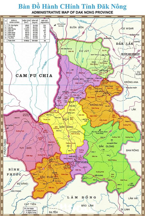 Bản đồ địa giới hành chính tỉnh Đắk Nông