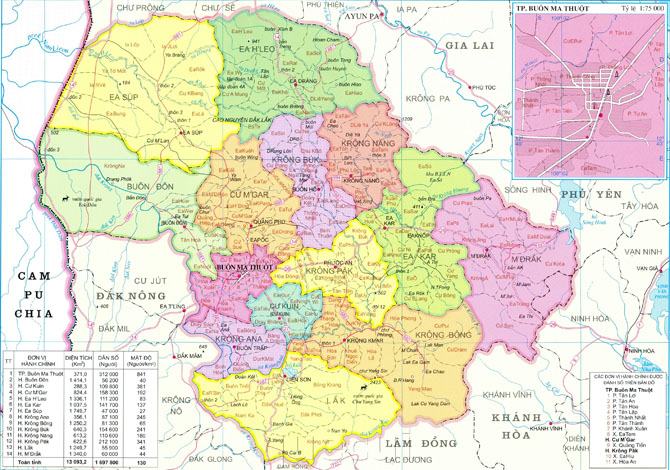 Bản đồ hành chính tỉnh Đắk Lắk