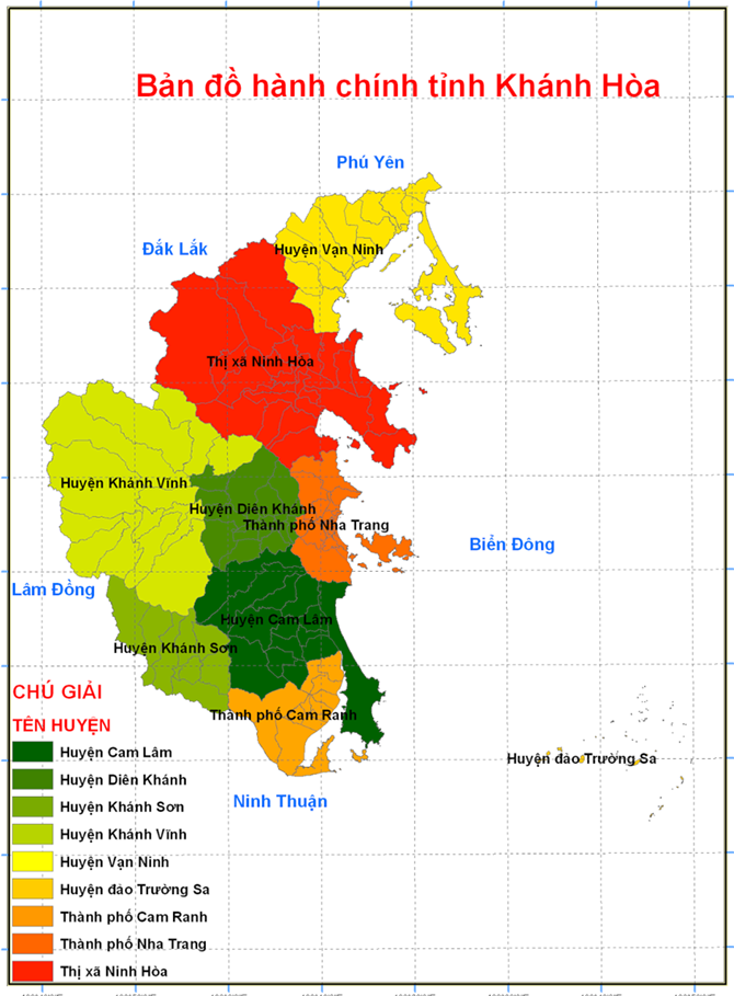 Bản đồ các huyện tỉnh Khánh Hòa