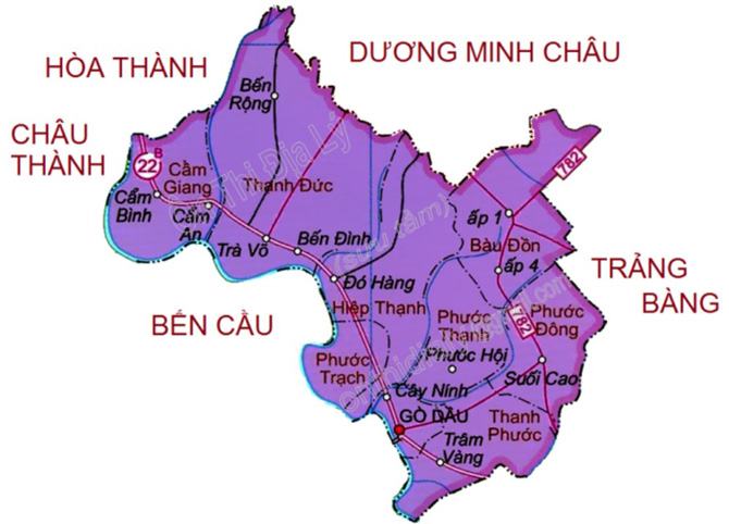 Bản đồ huyện Gò Dầu