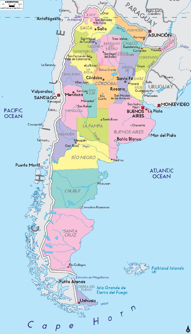 Bản đồ Argentina chi tiết