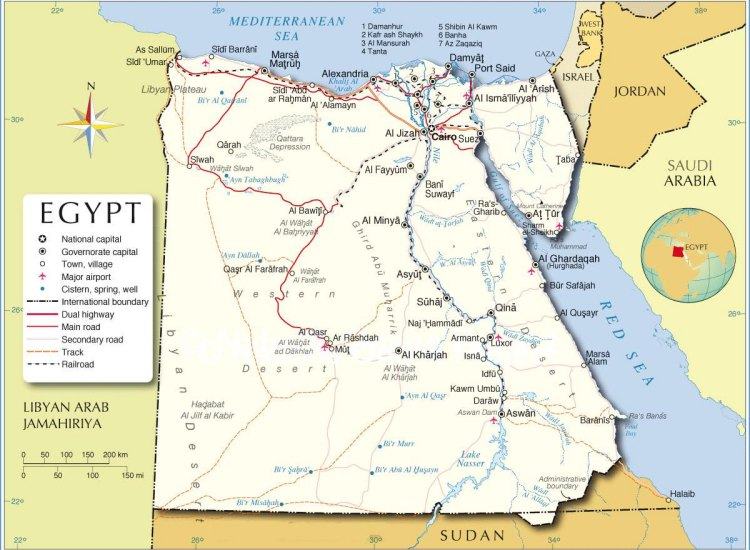 Bản đồ nước Ai Cập trên lục địa Châu Phi