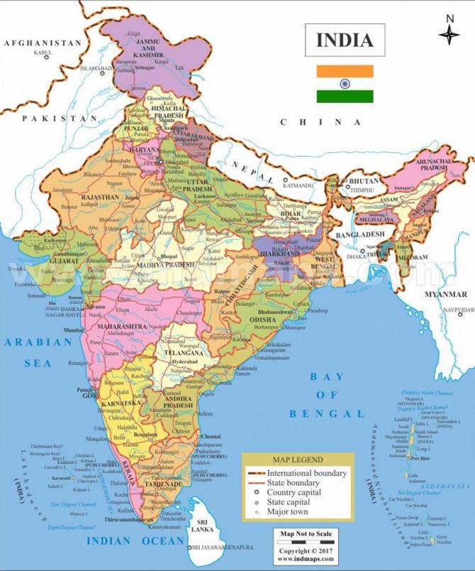 Bản đồ Ấn Độ khổ lớn phóng to