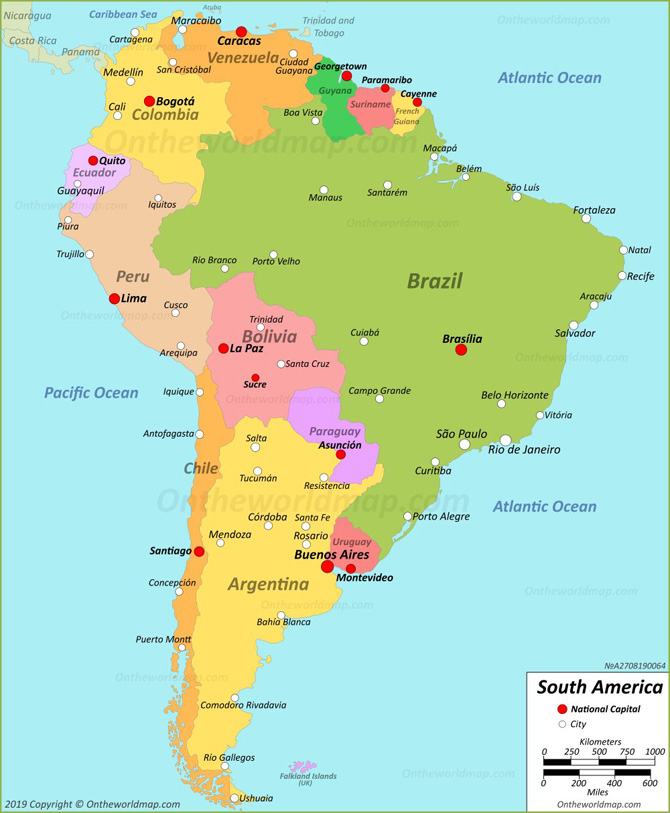 Bản đồ Châu Mỹ khu vực Nam Mỹ