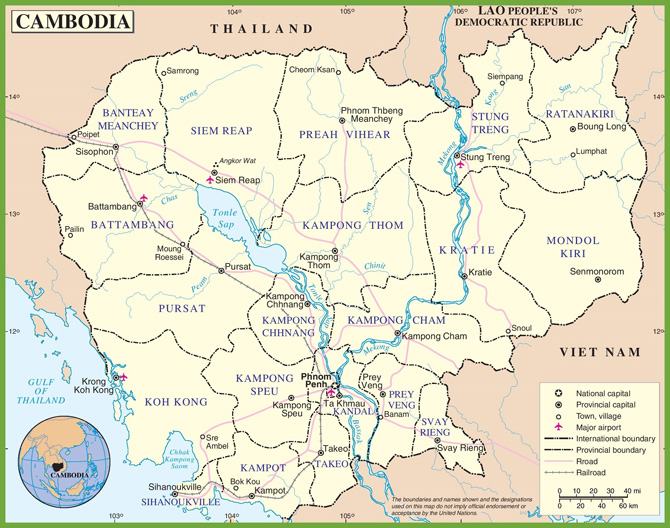 Bản đồ hành chính Campuchia kích thước lớn