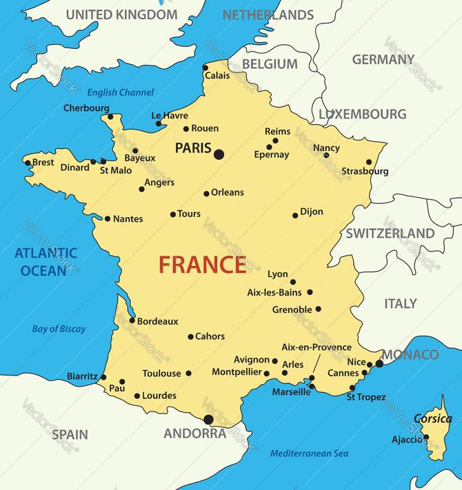 Bản đồ nước Pháp và các quốc gia láng giềng