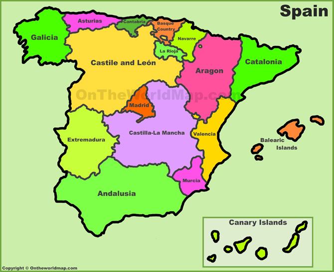 Bản đồ các tỉnh Tây Ban Nha