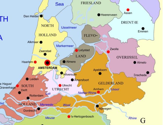 Bản đồ đất nước Hà Lan chi tiết nhất