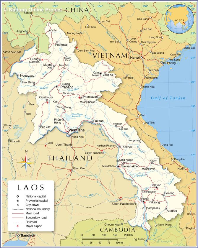 Bản đồ nước Lào và Việt Nam