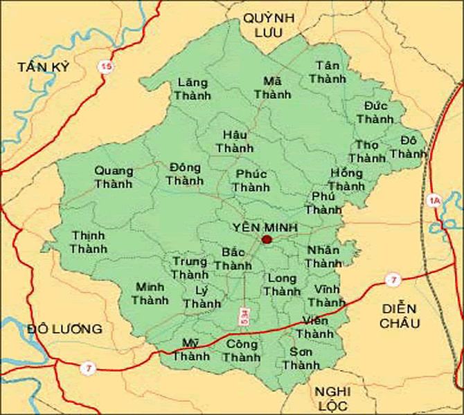 Bản đồ huyện Yên Thành tỉnh Nghệ An