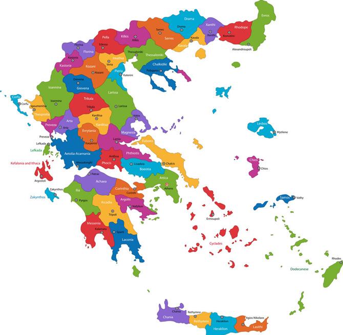 Vị trí các đơn vị hành chính của Hy Lạp