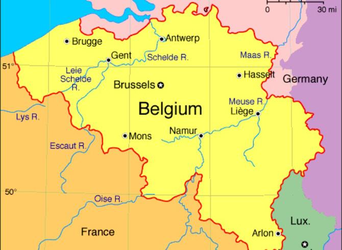 Bản đồ nước Bỉ và các quốc gia láng giềng