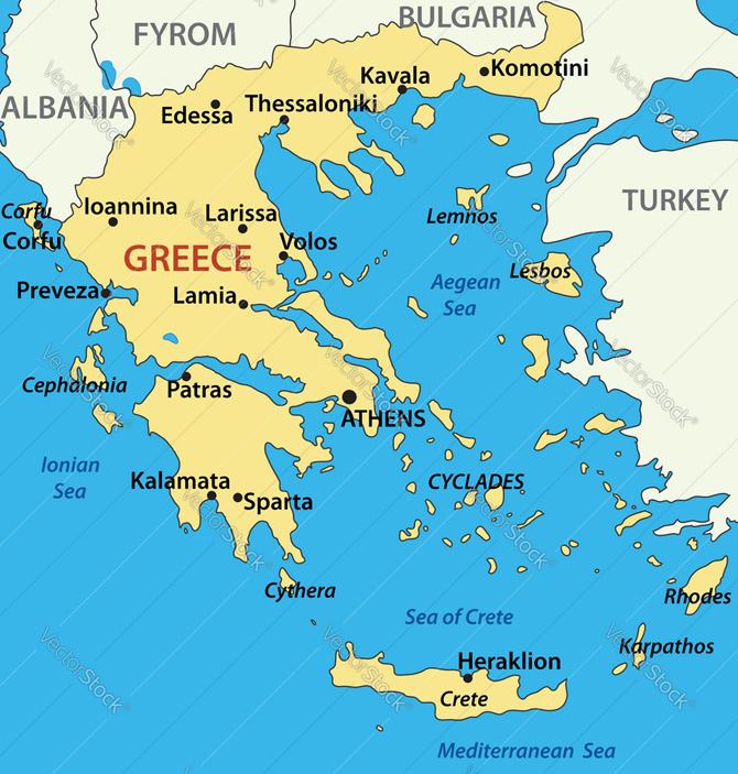 Bản đồ đất nước Hy Lạp và các quốc gia láng giềng
