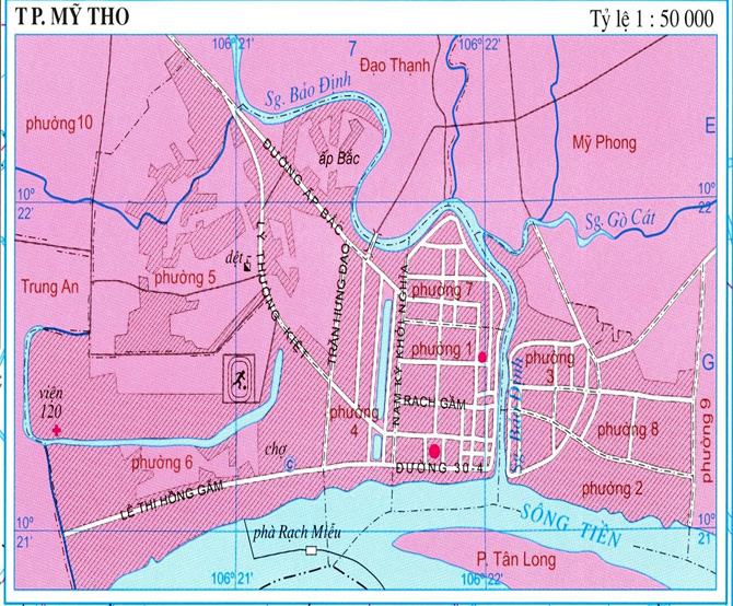 Bản đồ thành phố Mỹ Tho tỉnh Tiền Giang