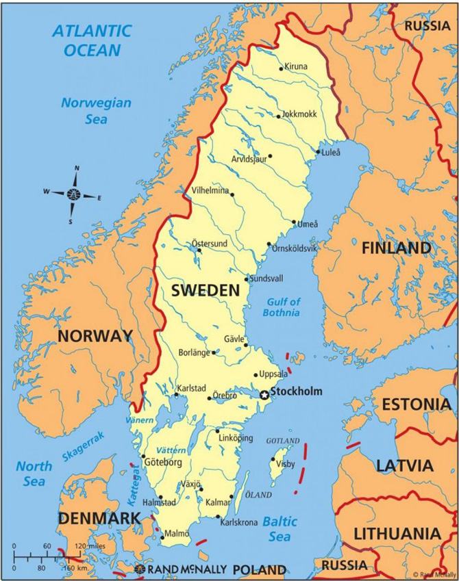 Bản đồ Thụy Điển và các nước Châu Âu