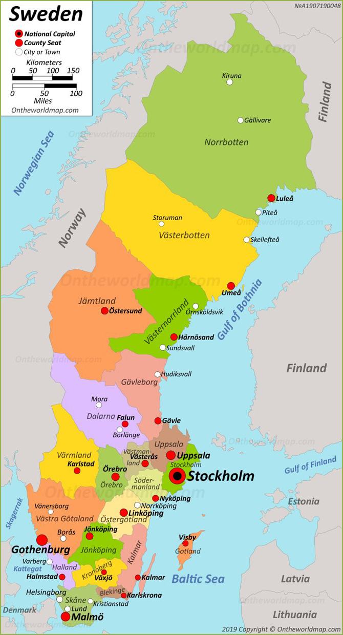 Bản đồ đất nước Thụy Điển chi tiết