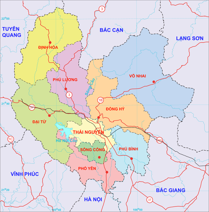 Bản đồ tỉnh Thái Nguyên 