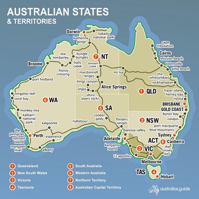 Bản đồ các bang nước Úc