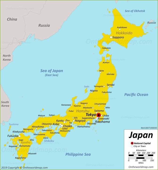 Vị trí các thành phố lớn và thủ đô Nhật Bản