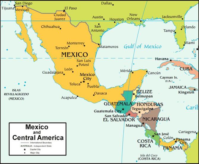 Bản đồ đất nước Mexico trên Châu Mỹ