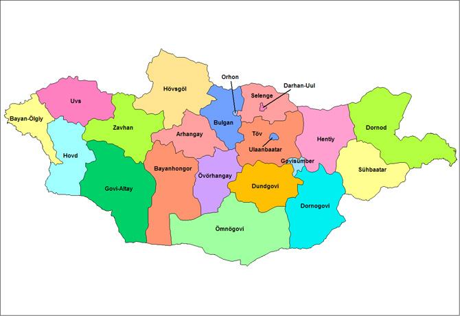 Bản đồ các tỉnh và thành phố Mông Cổ