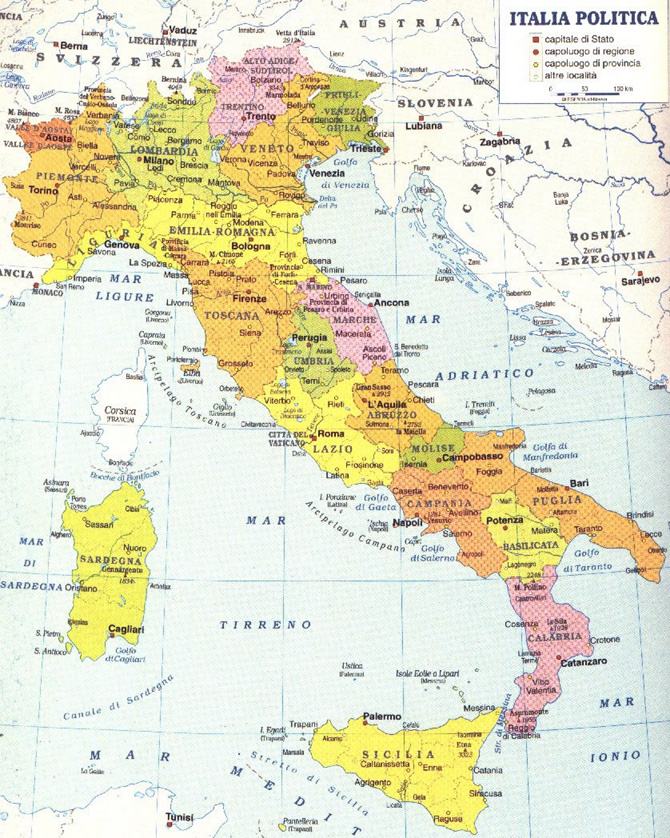 Bản đồ nước Ý và các nước Châu Âu