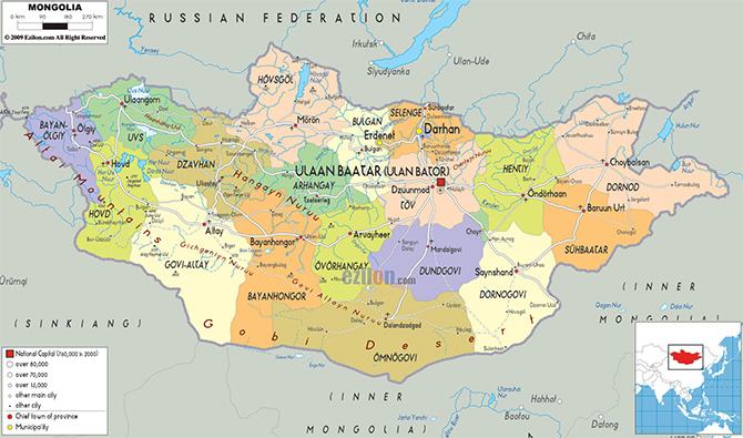 Bản đồ các đơn vị hành chính Mông Cổ