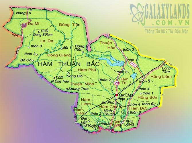 Bản đồ huyện Hàm Thuận Bắc, tỉnh Bình Thuận