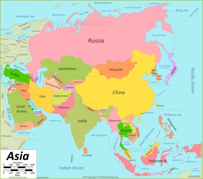 Bản đồ các nước thuộc Châu Á, chi tiết nhất