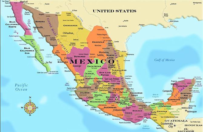 Bản đồ các tỉnh Mexico