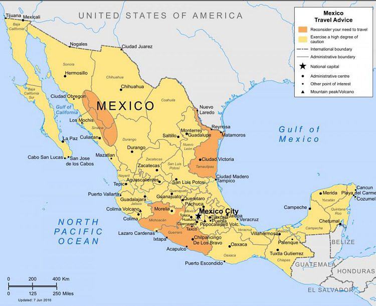Bản đồ các tỉnh Mexico trên lục địa Châu Mỹ