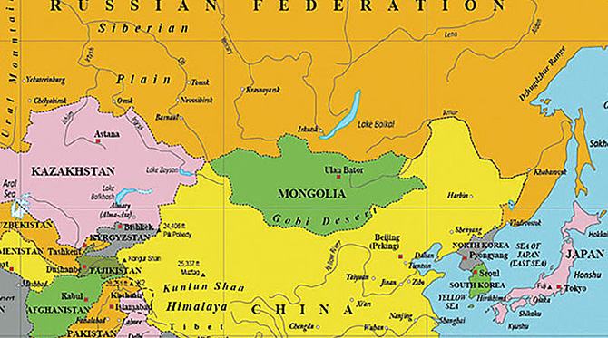 Bản đồ đất nước Mông Cổ và các nước Láng Giềng
