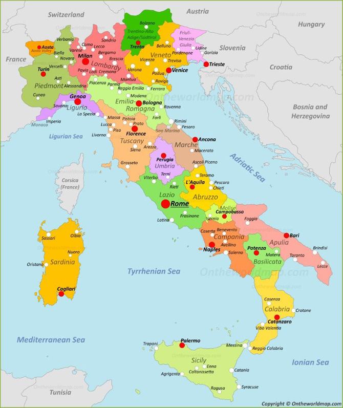 Bản đồ nước Ý và các đơn vị hành chính