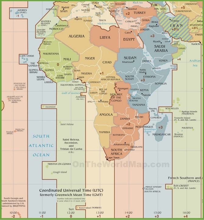 Bản đồ muối giờ các quốc gia thuộc Châu Phi