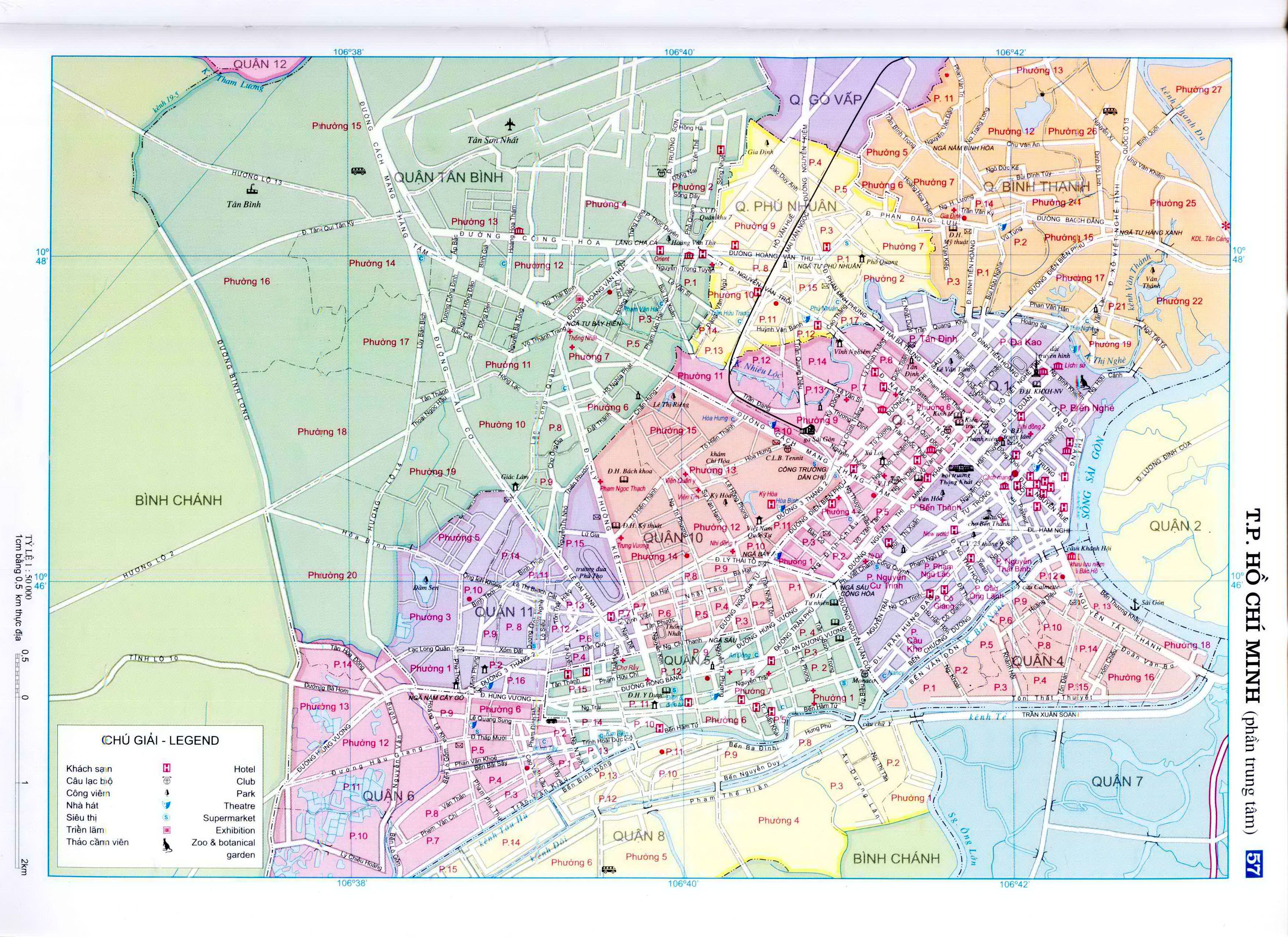 Bản đồ các quận khu trung tâm thành phố Hồ Chí Minh