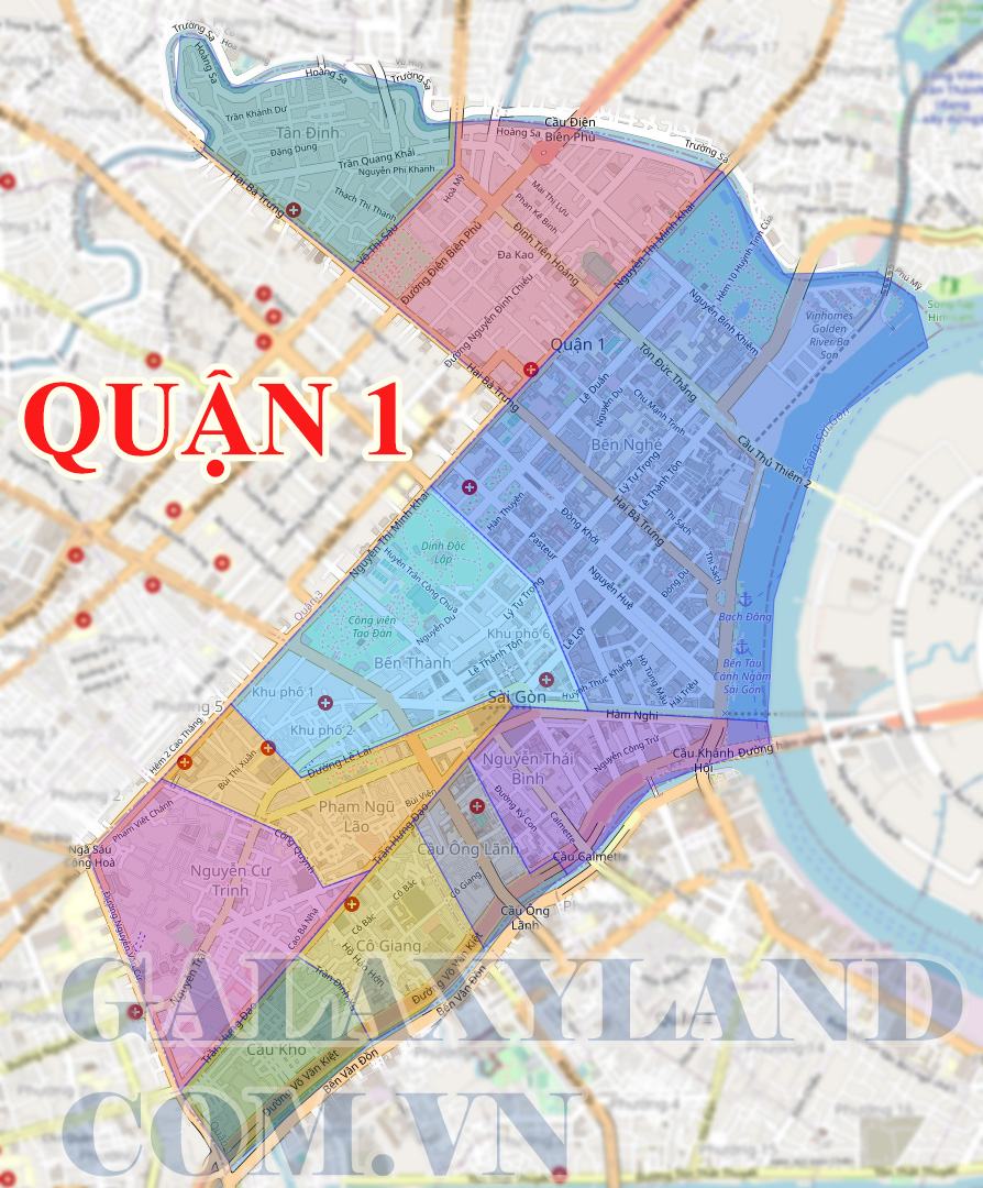 Bản đồ hành chính Quận 1 thành phố Hồ Chí Minh năm 2021